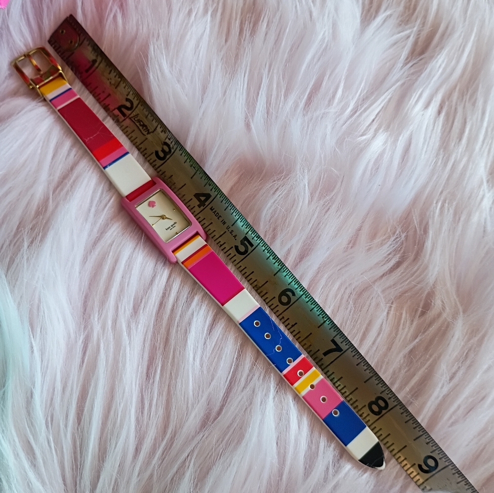NEEDS BATTERY Kate Spade Red Pink Blue Yellow Orange Striped Silicone Watch - Picture 15 of 16